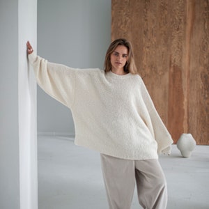 soft and cozy alpaca and merino wool sweater, loose sweater, oversize jumper, knitted jumper, minimalist womens jumper, one size sweater image 7