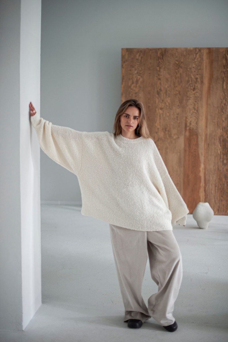 soft and cozy alpaca and merino wool sweater, loose sweater, oversize jumper, knitted jumper, minimalist womens jumper, one size sweater image 7