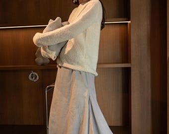 アシンメトリーなリネンマキシスカート｜ボヘミアンミニマリスト風の軽やかなナチュラルファブリック