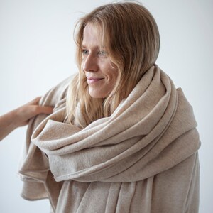 Oversized merino scarf, wool scarf, minimalist scarf, blanket scarf, shawl, unisex scarf, plaid scarf, minimal cape, female scarf, atuko image 5
