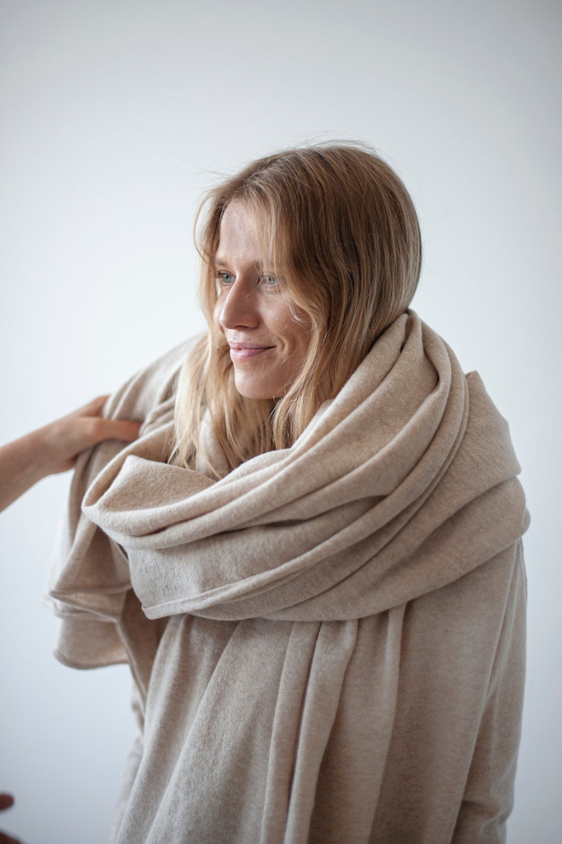 Oversized merino scarf, wool scarf, minimalist scarf, blanket scarf, shawl, unisex scarf, plaid scarf, minimal cape, female scarf, atuko image 5