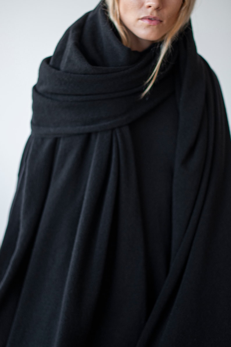 Oversized merino scarf, wool scarf, minimalist scarf, blanket scarf, shawl, unisex scarf, plaid scarf, minimal cape, female scarf, atuko image 9