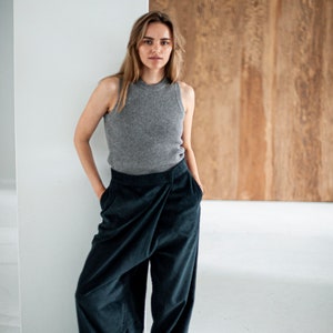 Corduroy high waist pants, corduroy trousers, wide cotton trousers, high waist cotton trousers, sustainable clothes, sustainable clothing image 5