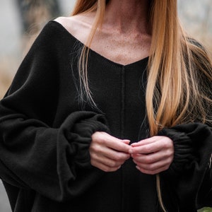 Cashmere blend two side Tunic Dress in Black, dress, oversized loose minimalist tunic dress made of wool, women dresses , tunic dress, atuko image 3