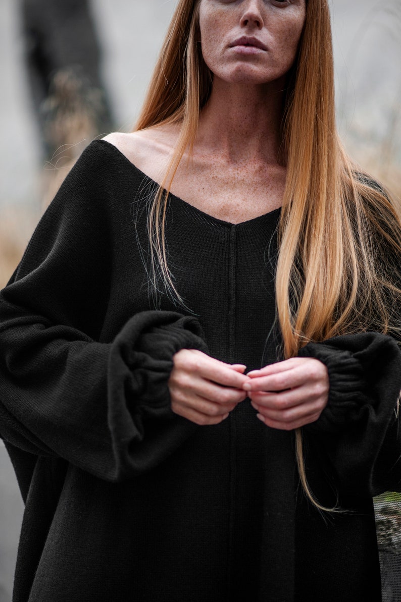 Cashmere blend two side Tunic Dress in Black, dress, oversized loose minimalist tunic dress made of wool, women dresses , tunic dress, atuko image 3