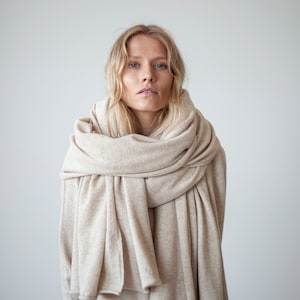 Oversized merino scarf, wool scarf, minimalist scarf, blanket scarf, shawl, unisex scarf, plaid scarf, minimal cape, female scarf, atuko image 1