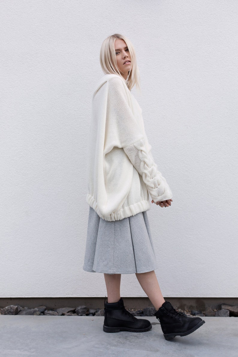 Plaited sweater Wool sweater Cable knit sweater White plaited oversized sweater Handmade sweater