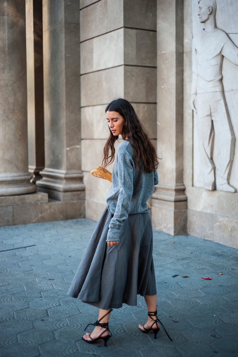 Minimalist skirt, linen skirt, Grey skirt, Circle skirt, Full skirt, Modern skirt, Comfy skirt, linen image 2