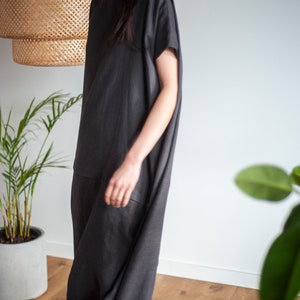 Long linen dress , sleeveless dress, oversized dress, boho women dresses, minimalist clothing, atuko, sustainable, kaftan linen dress image 9