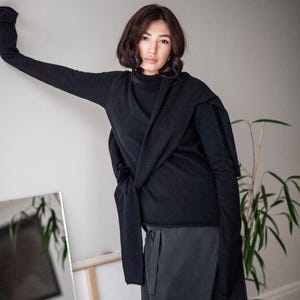 Lightweight funnel neck merino sweater, relaxed fit cashmere jumper, black merino wool sweater, minimalist sweater, minimalist winter jumper