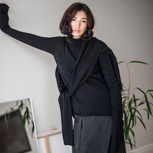Lightweight merino winter sweater, relaxed fit cashmere jumper, black merino wool sweater, minimalist sweater, minimalist winter jumper