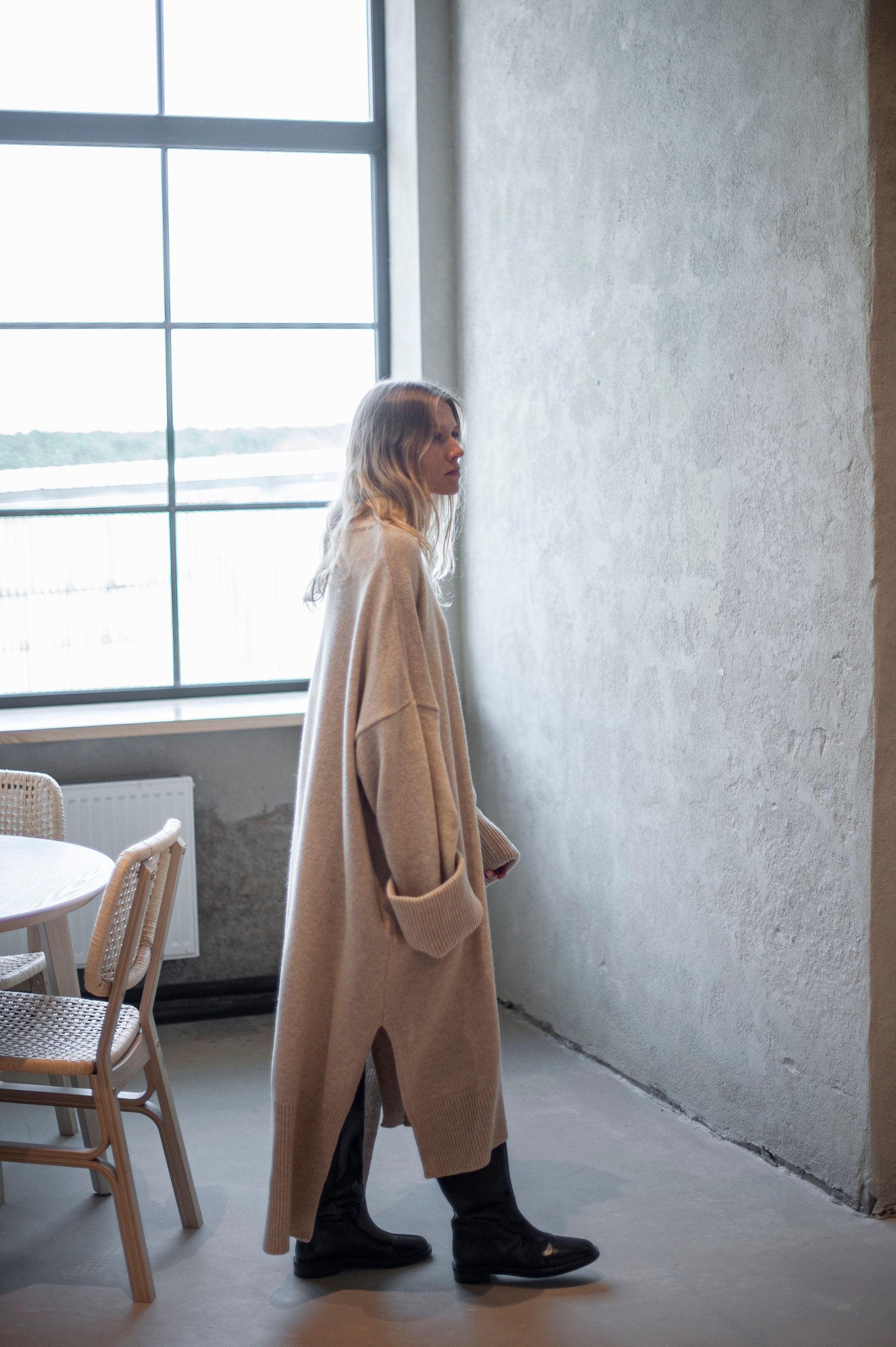 Knit dress, Women's dresses, Merino wool dress, Oversized dress, Minimalist dress, Loose Fit dress, Sweater dress, High neck dress, atuko