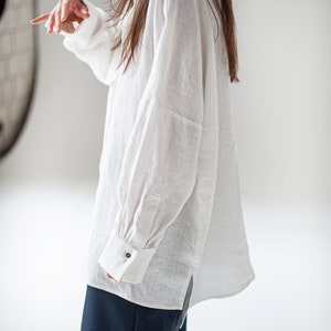 Linen shirts, french cuffs, oversized linen shirts, oversized shirt, linen blouse, linen clothing, minimal linen clothes, boyfriend shirt image 3