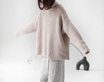 Alpaka übergroßer Pullover, minimalistischer Pullover, lockerer Pullover, Damenpullover, minimalistischer Pullover, Wasserfallausschnitt,
