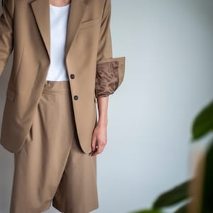 Boyfriend-blazer, minimalistische blazer, oversized boyfriend-jack, wollen blazer, relaxte blazer, relaxed-fit colbert, single-breasted blazer afbeelding 9