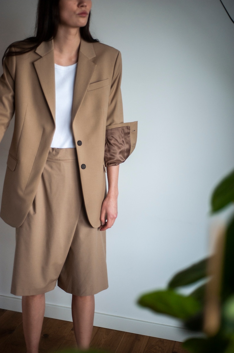 Boyfriend-blazer, minimalistische blazer, oversized boyfriend-jack, wollen blazer, relaxte blazer, relaxed-fit colbert, single-breasted blazer afbeelding 9