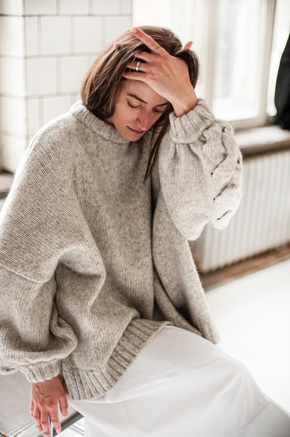 Gevlochten drop schouder oversized trui wollen trui