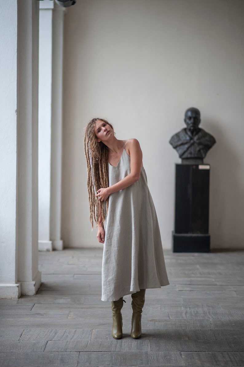 Oversized Linen Dress, Boho Dress, Long Dress, A Line dress, Circular Dress, Loose dress, Minimalist Dress, oversized linen dress, black image 5