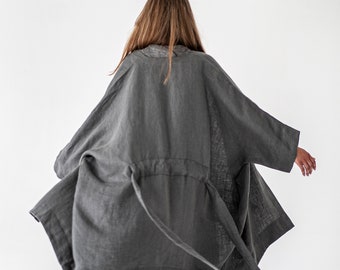 Linen kimono jacket, linen kimono, linen jacket, black linen kimono jacket, oversized jacket, one size jacket, minimalist jacket, atuko