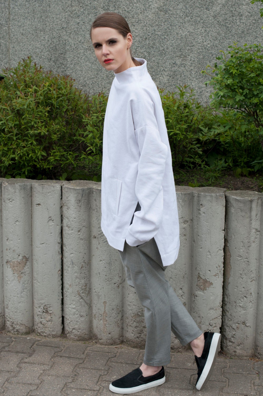 White jumper linen / cotton jacket oversized jumper with | Etsy