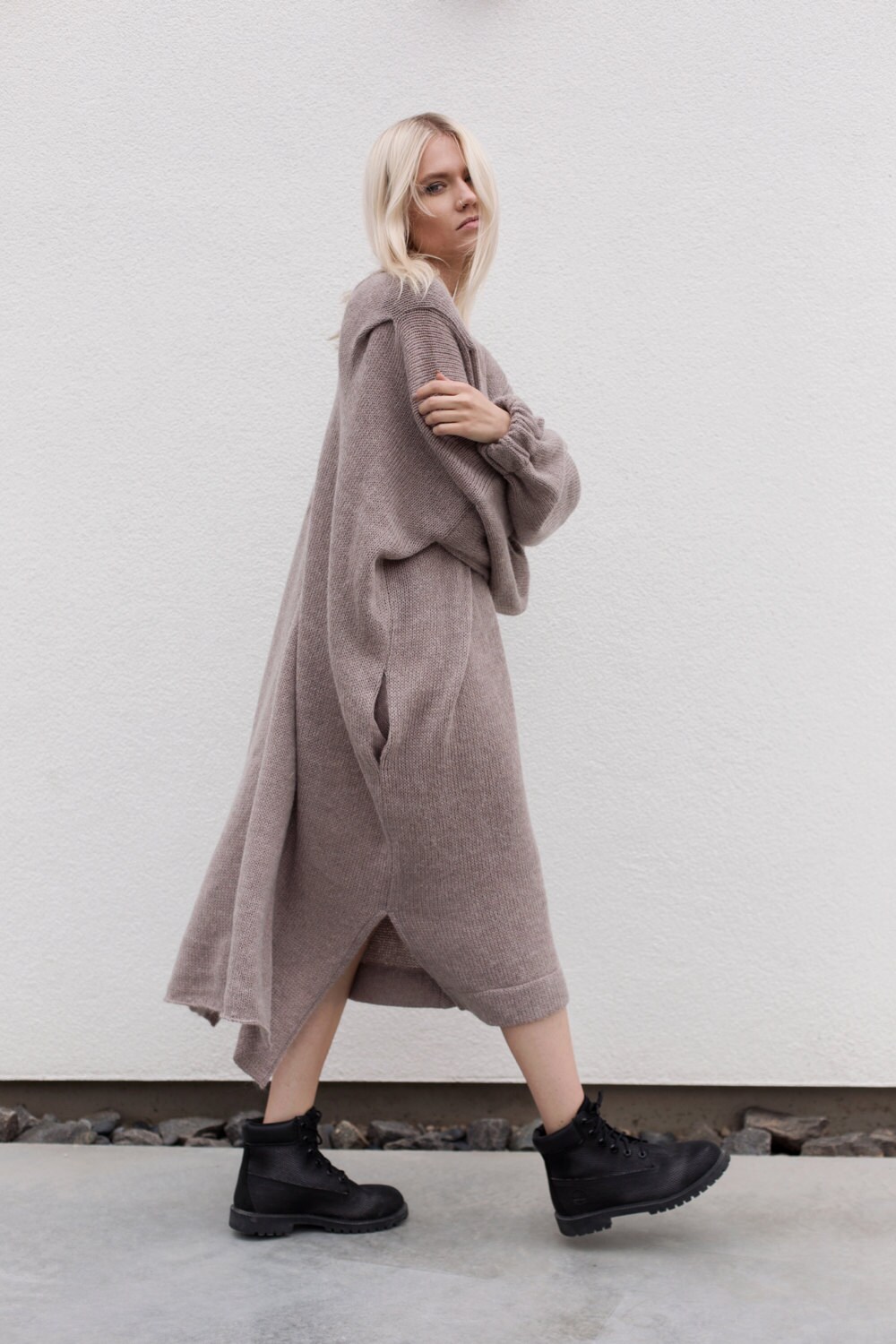 Oversized wool dress. Purplish brown minimalist dress. Tunic | Etsy