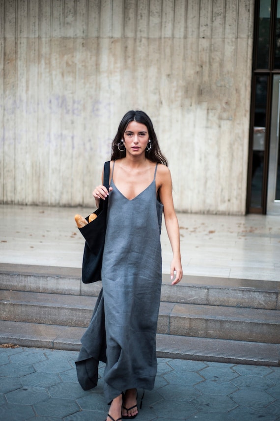 Long Slip Linen Dress , Slip Dress, Oversized Dress, Women Dresses