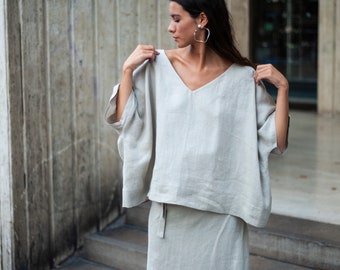 Linen kimono top, linen kimono , linen blouse, linen kimono blouse, oversized blouse, one size blouse, linen oversized blouse, atuko