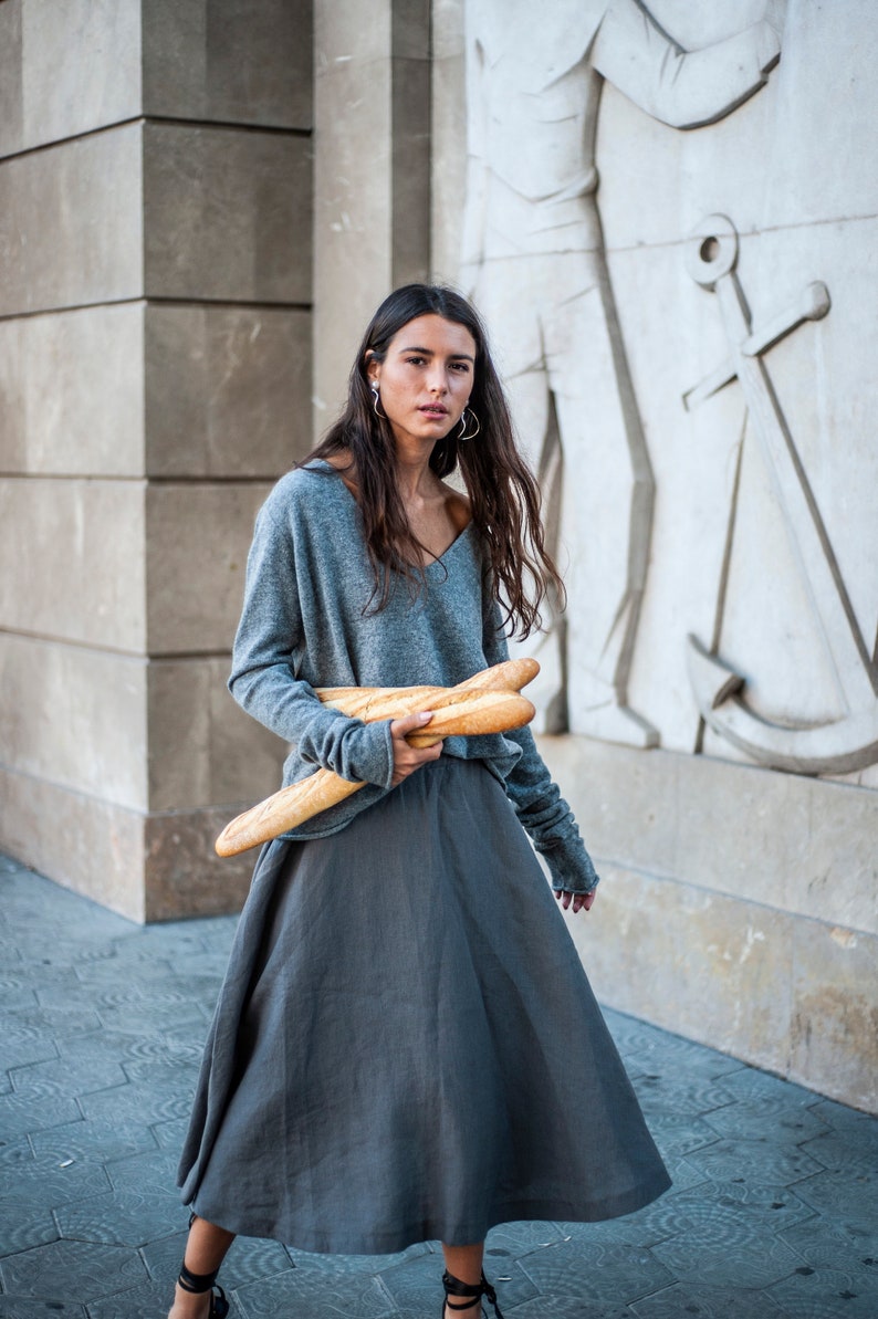 Minimalist skirt, linen skirt, Grey skirt, Circle skirt, Full skirt, Modern skirt, Comfy skirt, linen image 1