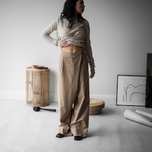 Wool pants, suit trousers, wide wool trousers, high waist winter trousers, sustainable clothes, sustainable clothing, black linen zdjęcie 5