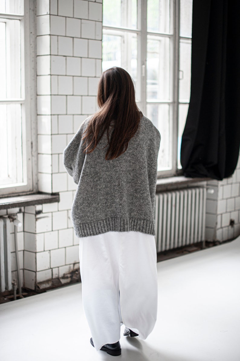 Plaited drop shoulder oversized sweater, wool sweater, cable knit sweater, handmade sweater, plaited sweater, knitted jumper, atuko zdjęcie 6