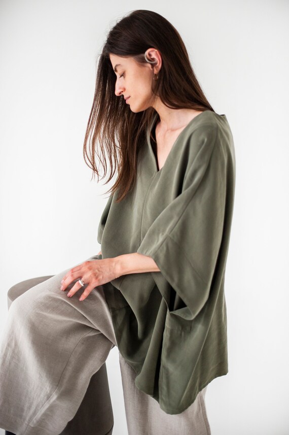 Blusa holgada Camisa suelta top oversize blusa minimalista top minimalista blusa modal camisa modal blusa atuko blusa de verano hendidura Etsy Mexico