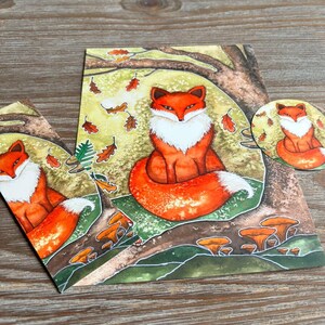 Originales Kunstwerk SET: Karte, Sticker, Lesezeichen, Herbst Herbst Erntedankfest, Waldfuchs, Hochzeitsgeschenk im Herbst, Geschenk zur Herbsthochzeit
