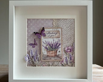 Lavender collection: 3D framed picture in white frame, Provence lavandula, French summer, Passe partout square frame, scrapbooking picture