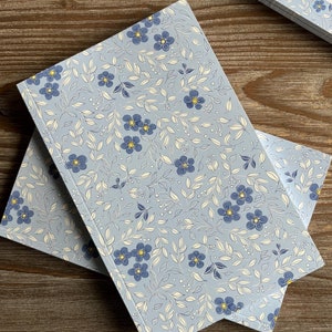 Lined Notebook 80 pages, Forget-me-not design, Designer writing stationery, Writing notes pages, Stationery gift