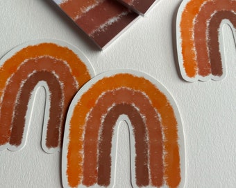 Contour die cut mat vinyl sticker, Rainbow, Terracotta orange earth color, Original artwork stationery, Weatherproof, Pen paling snail mail
