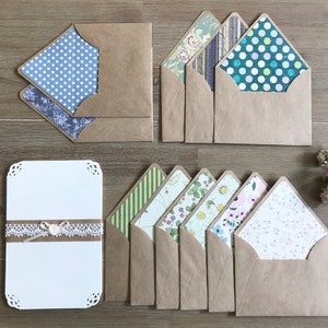 Letter Writing Set, Cotton Paper, Elegant Stationery, Special Correspondence Event Elvelopes, Letter writing set: MIX of 10 lined envelopes