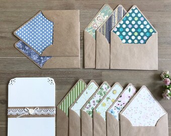 Letter Writing Set, Envelopes and Cotton Paper, Handmade Classy Stationery, Special Correspondence Event, MIX of 10 lined envelopes