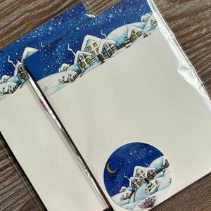 Kerst A5 brief schrijven set, papieren enveloppen, aquarel handgeschilderde kunstwerken, sneeuw winter nachtelijke hemel sterren, luxe briefpapier, penvriend