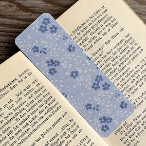 Original artwork bookmark, Floral Forget-Me-Not print, Pen pal, Stationery book lover gift