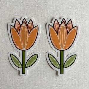 Contour die cut vinyl sticker, Stylized orange flower, Original artwork, Waterproof stationery, Pen pal snail mail, flower art