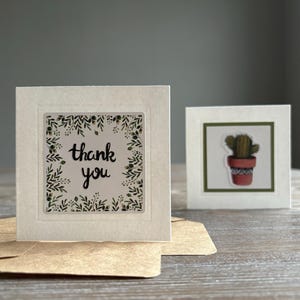 2 biglietti fatti a mano con busta in carta kraft, piccolo biglietto di auguri verde, sorpresa dell'amicizia, biglietto di ringraziamento, posta ordinaria per amici di penna, cactus
