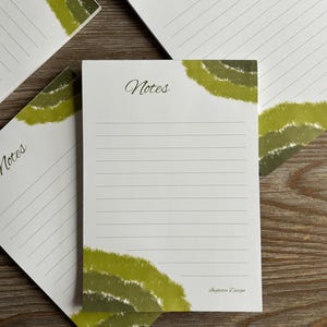 Bloc de notas de 50 páginas, colores tierra verdosos, papelería de diseño, regalo para amantes de la papelería, bloque de páginas, correo postal para amigos por correspondencia