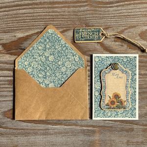 Mon Ami Blumenkarte mit gefüttertem Umschlag, Blaue Blumen Geburtstagskarte, lange Freund Geschenk, französische Karte, Schwester in niedrigem Geschenk