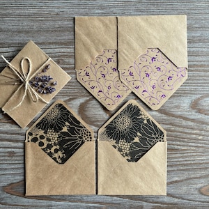 Lined envelopes set 3x4", Letter writing set, Cotton writing paper, kraft brown envelopes, snail mail penpal stationery mix media