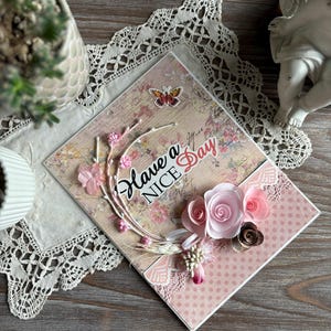 Geburtstagskarte für die beste Freundin, Scrapbooking Grußkarte, Geburtstagskarte für die beste Freundin, Schöne Freundschaftskarte, Einzigartige Karte für Mutter Schwester, Rosa Blumen