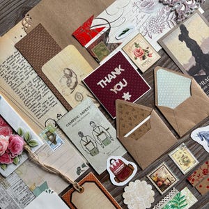 Ephemera set, Junk Journal Diary stationery mix media, Mail Penpal kit, Postcrossing Collage paper DIY ephemera lot,Scrapbooking supply