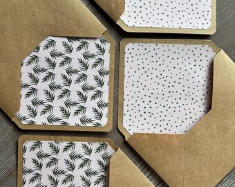 Letter writing set: 2 lined envelopes, Cotton writing paper, Floral pink green leaves, Elegant stationery, handwritten love letter snailmail