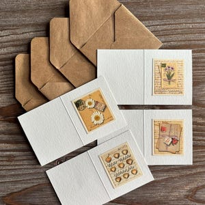4 biglietti testurizzati con buste in carta kraft, piccoli biglietti di auguri e ringraziamento, posta ordinaria per amici di penna, set di biglietti minuscoli, regalo per gli amanti della cancelleria