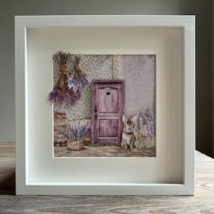 Lavender collection: 3D framed picture in white frame, Provence lavandula, French summer, Passe partout square frame, scrapbooking picture