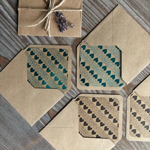 Small envelopes 3x4", Set of 4, blue foil hearts, lined envelopes, cotton paper, Letter Writing paper, eco friendly recycled, love letter